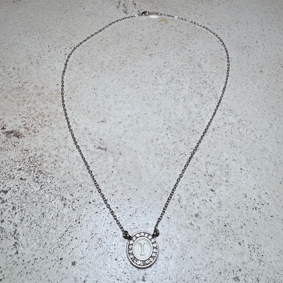 Jewelry - White Gold Bonded “I” Letter Necklace with Rhinestone Halo
